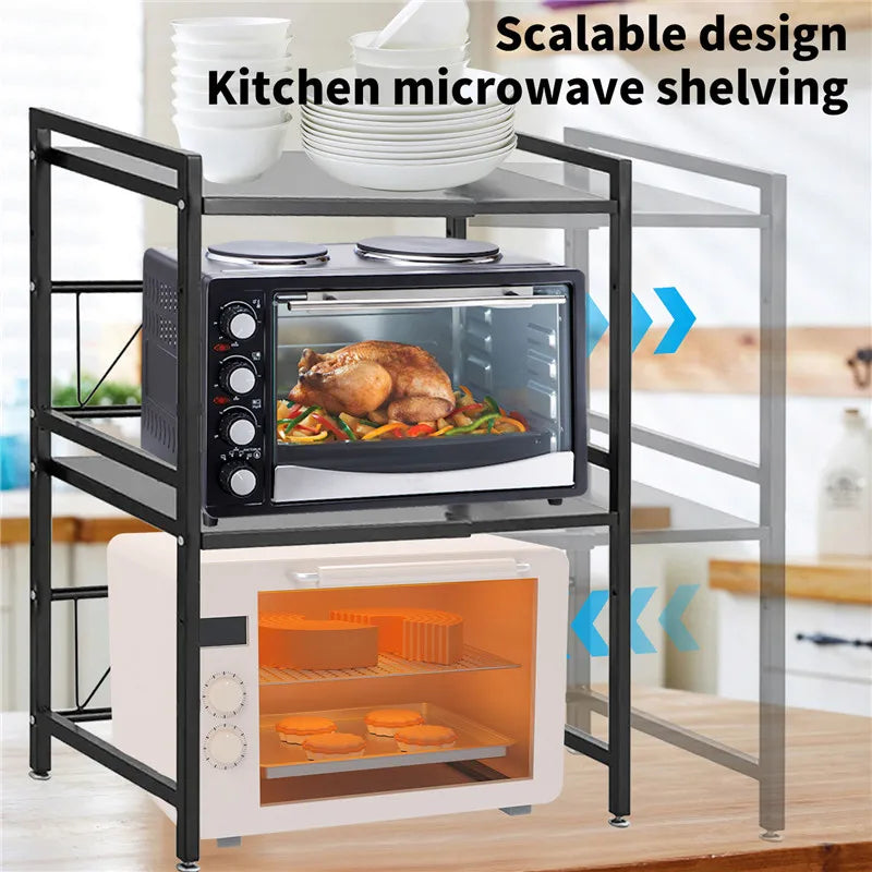 1pc Expandable 42-64cm Microwave Shelf Organizer, Moisture And Rust Proof Microwave Countertop Organizer,Tableware Storage