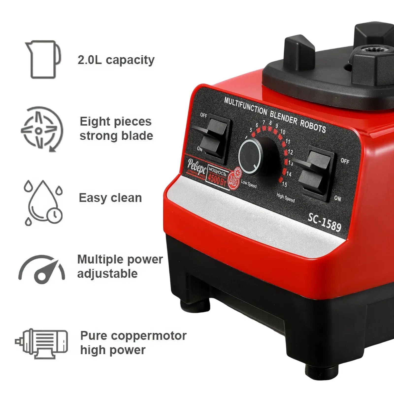 Licuadora comercial de alta potencia, batidora estacionaria de 2000W, procesador de alimentos, exprimidor de hielo para cocina, sin BPA