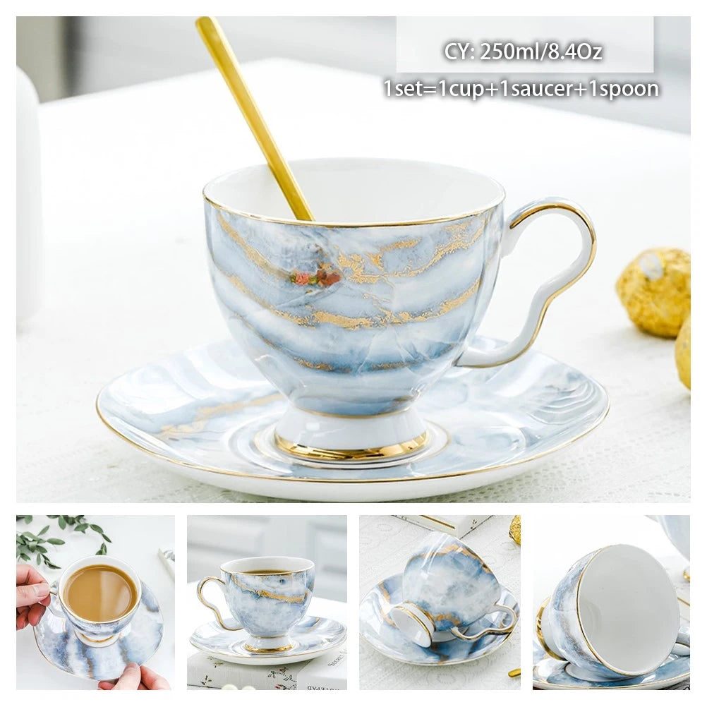 Taza de café de porcelana de hueso europeo, juego de cuchara y platillo, Taza de cerámica de lujo de 200ml, taza de té de porcelana de alta calidad, artículos para beber para fiesta y café
