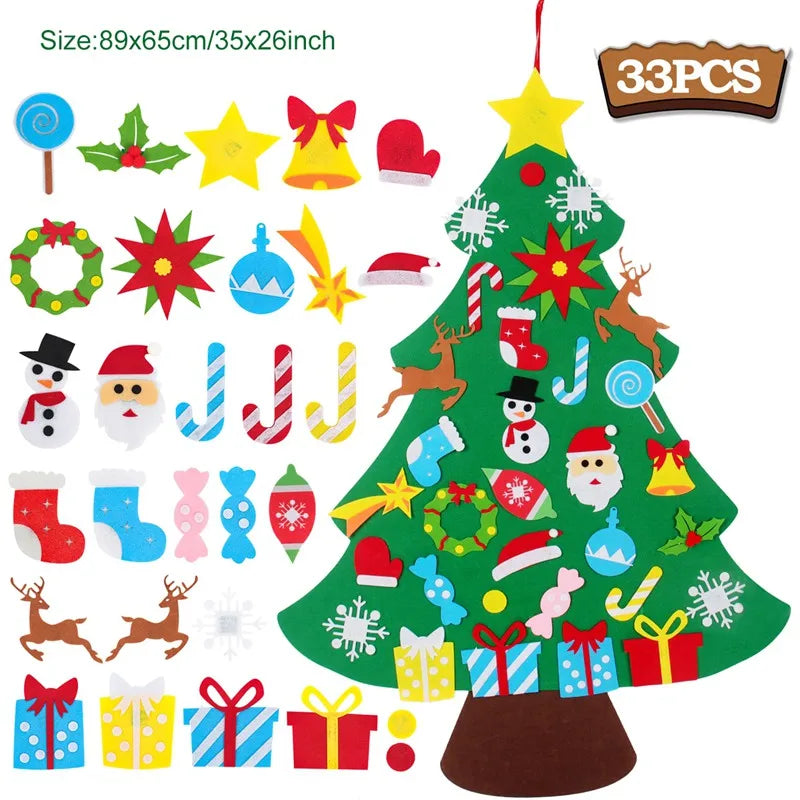 Árbol de Navidad de fieltro DIY para niños, adornos navideños para el hogar, adornos navideños 2025, regalos de Año Nuevo, árbol de Navidad