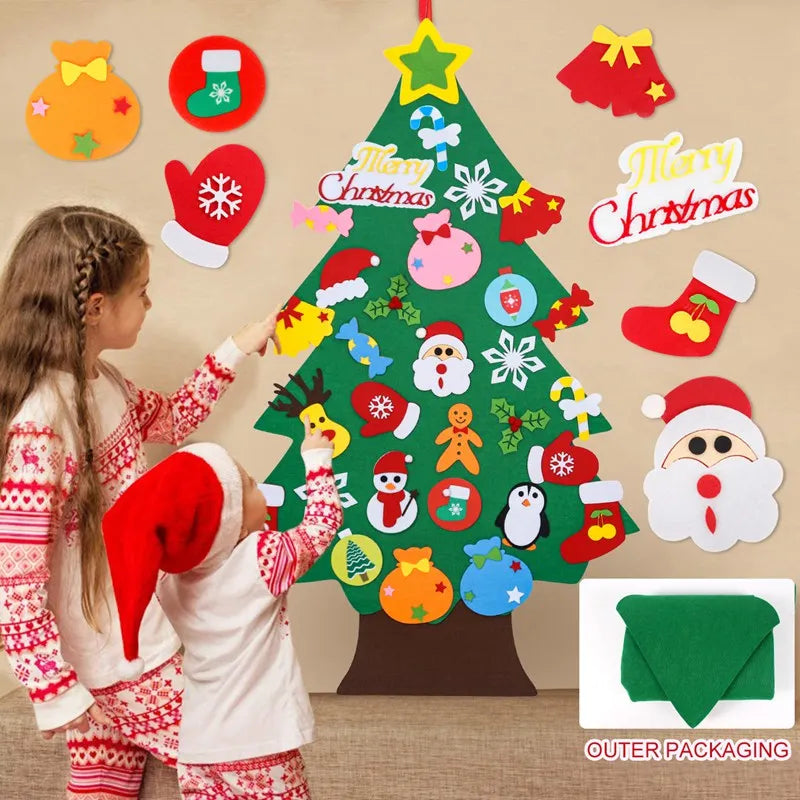 Árbol de Navidad de fieltro DIY para niños, adornos navideños para el hogar, adornos navideños 2025, regalos de Año Nuevo, árbol de Navidad