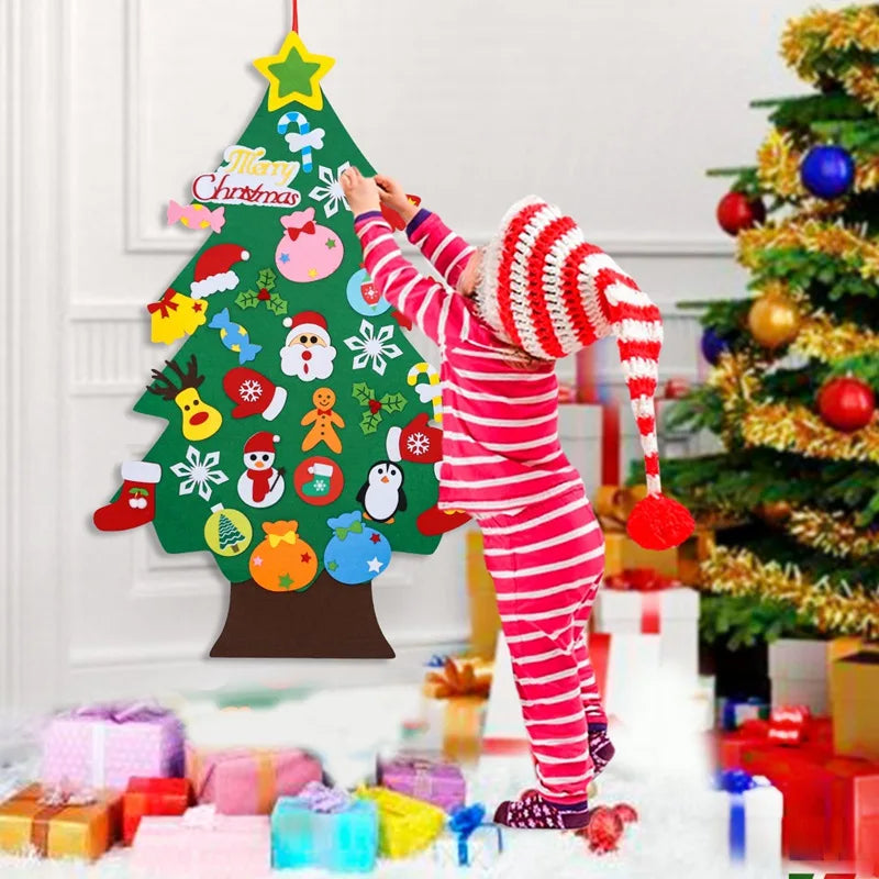 Árbol de Navidad de fieltro DIY para niños, adornos navideños para el hogar, adornos navideños 2025, regalos de Año Nuevo, árbol de Navidad