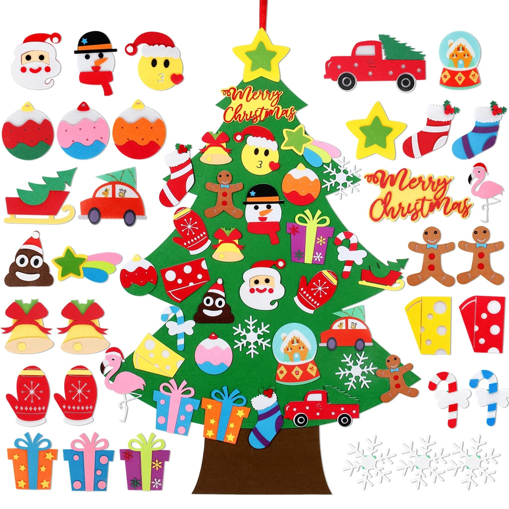 Árbol de Navidad de fieltro DIY para niños, adornos navideños para el hogar, adornos navideños 2025, regalos de Año Nuevo, árbol de Navidad