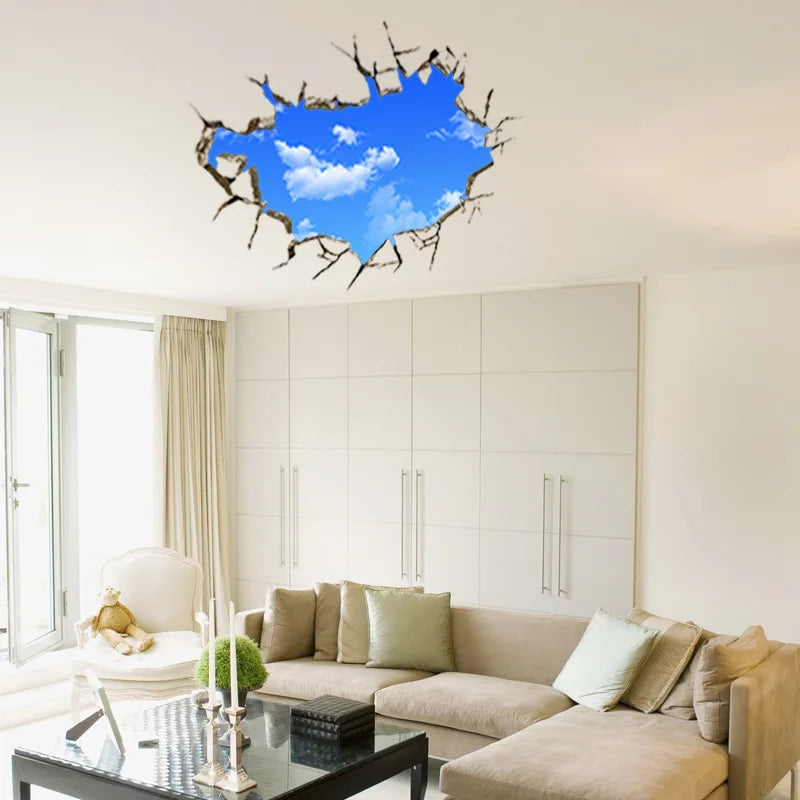Pegatina de pared 3D de nubes blancas y cielo azul para niños, habitación de bebé, techo, Mural artístico, decoración del hogar, póster autoadhesivo para decoración de pared y suelo