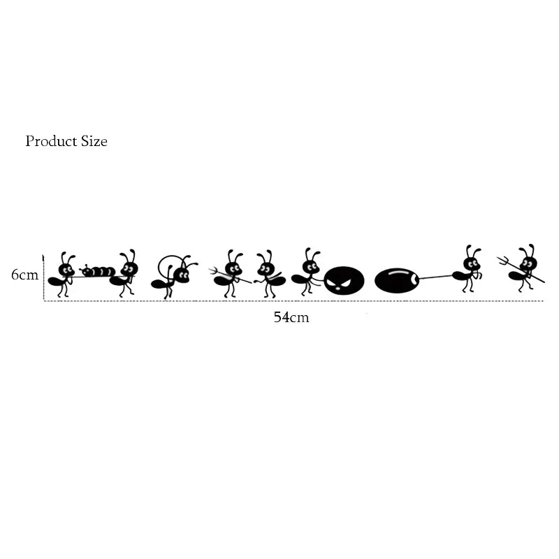 Adhesivo de pared con movimiento de hormigas negras de dibujos animados para habitaciones de niños, decoración del hogar, decoración de ventanas de vidrio, póster, Mural artístico, pegatinas