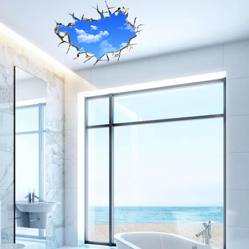Pegatina de pared 3D de nubes blancas y cielo azul para niños, habitación de bebé, techo, Mural artístico, decoración del hogar, póster autoadhesivo para decoración de pared y suelo