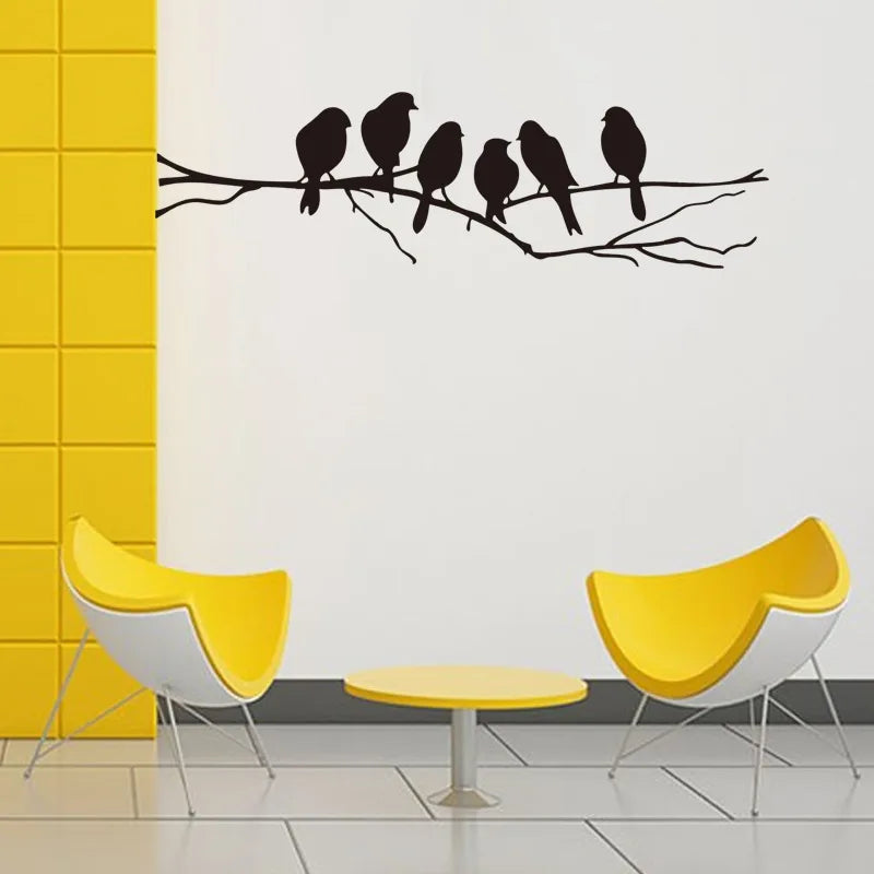 Pegatina de pared de pájaro negro en la rama, decoración de fondo de sala de estar para dormitorio, calcomanías de arte Mural, pegatinas de pájaros bonitos, decoración del hogar