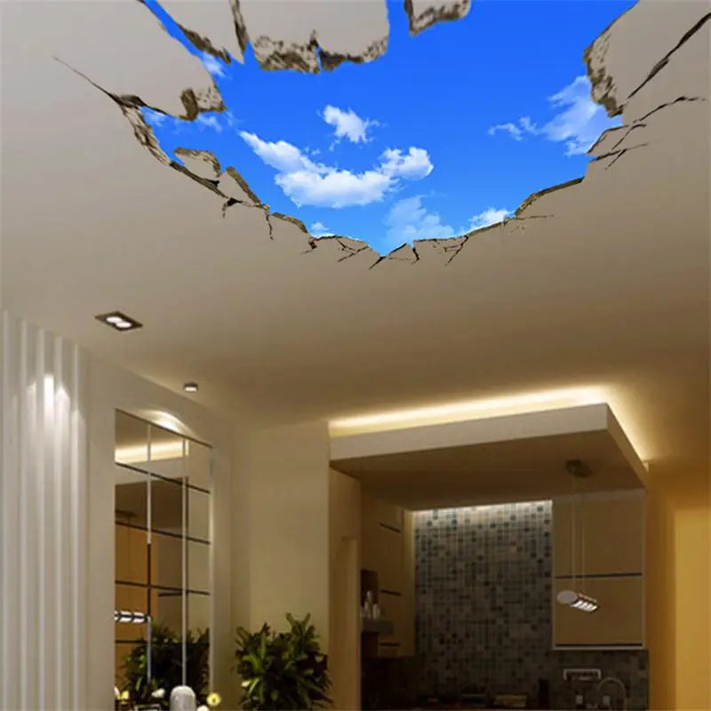 Pegatina de pared 3D de nubes blancas y cielo azul para niños, habitación de bebé, techo, Mural artístico, decoración del hogar, póster autoadhesivo para decoración de pared y suelo