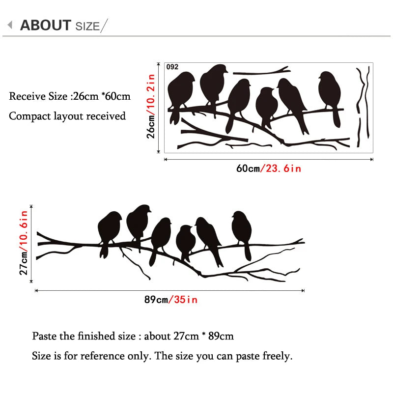 Pegatina de pared de pájaro negro en la rama, decoración de fondo de sala de estar para dormitorio, calcomanías de arte Mural, pegatinas de pájaros bonitos, decoración del hogar