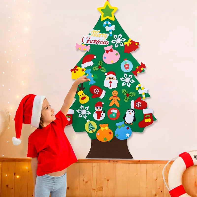Árbol de Navidad de fieltro DIY para niños, adornos navideños para el hogar, adornos navideños 2025, regalos de Año Nuevo, árbol de Navidad