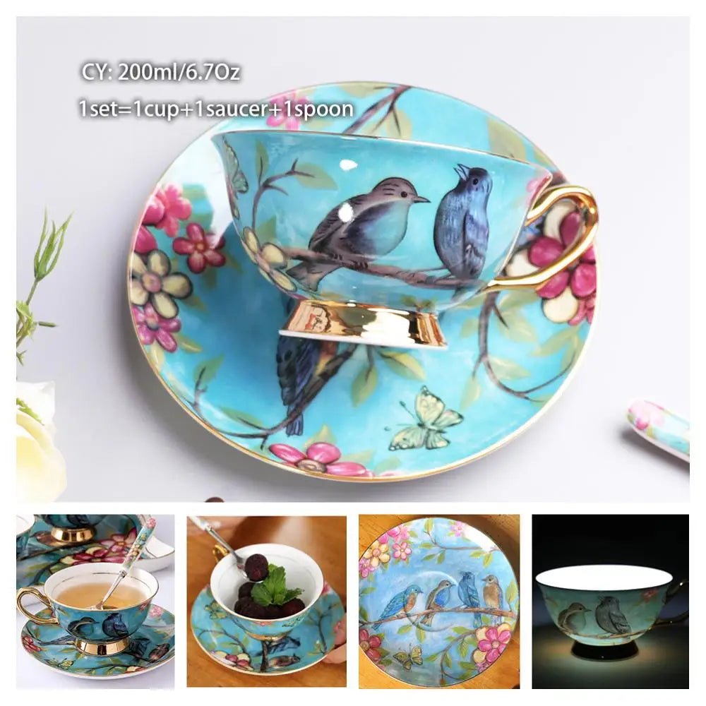 Taza de café de porcelana de hueso europeo, juego de cuchara y platillo, Taza de cerámica de lujo de 200ml, taza de té de porcelana de alta calidad, artículos para beber para fiesta y café