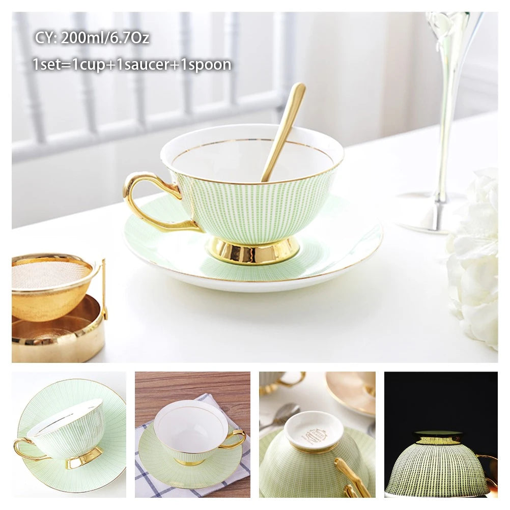 Taza de café de porcelana de hueso europeo, juego de cuchara y platillo, Taza de cerámica de lujo de 200ml, taza de té de porcelana de alta calidad, artículos para beber para fiesta y café