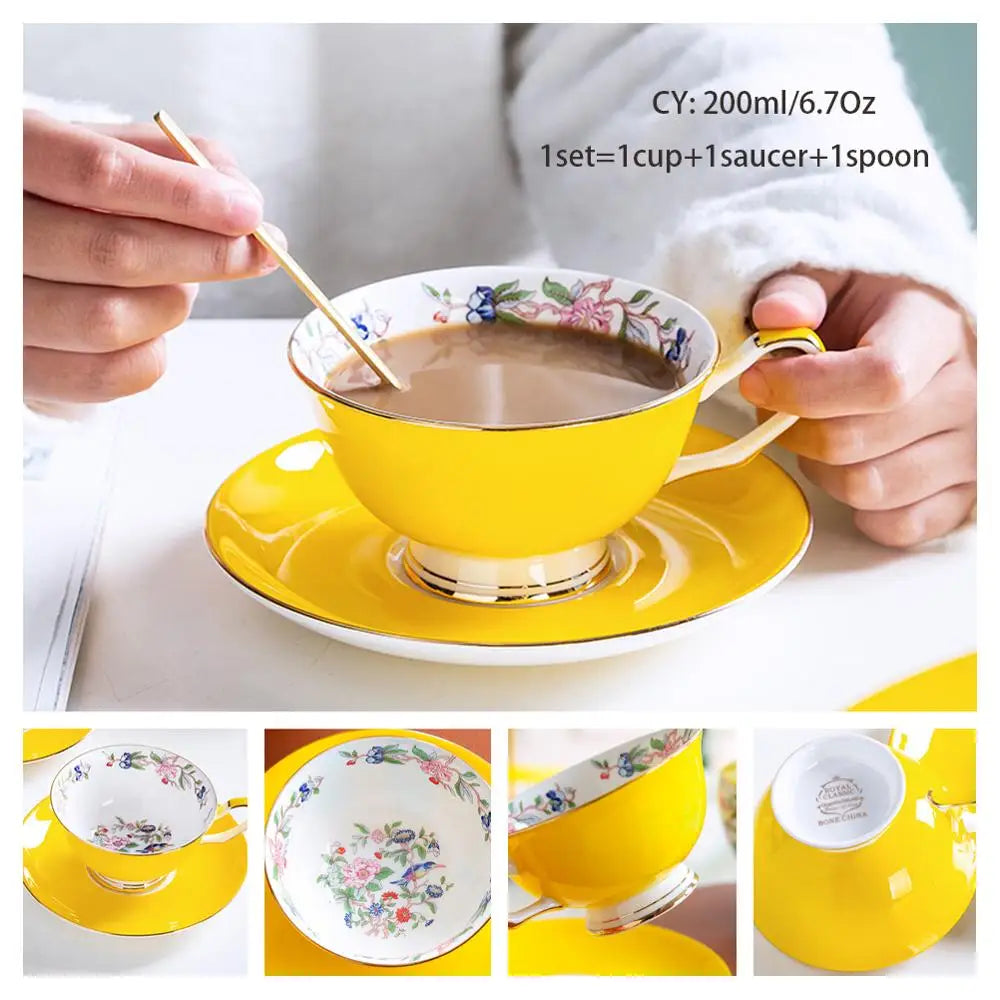 Taza de café de porcelana de hueso europeo, juego de cuchara y platillo, Taza de cerámica de lujo de 200ml, taza de té de porcelana de alta calidad, artículos para beber para fiesta y café