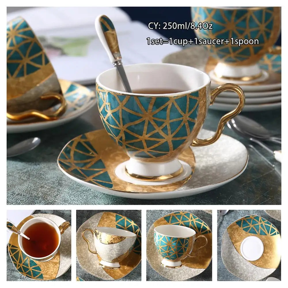 Taza de café de porcelana de hueso europeo, juego de cuchara y platillo, Taza de cerámica de lujo de 200ml, taza de té de porcelana de alta calidad, artículos para beber para fiesta y café
