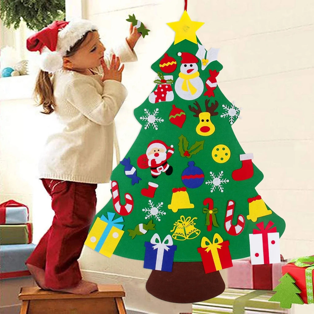 Árbol de Navidad de fieltro DIY para niños, adornos navideños para el hogar, adornos navideños 2025, regalos de Año Nuevo, árbol de Navidad