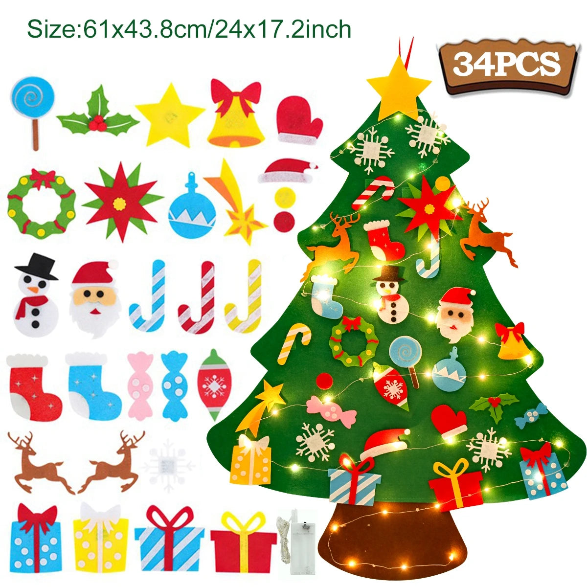 Árbol de Navidad de fieltro DIY para niños, adornos navideños para el hogar, adornos navideños 2025, regalos de Año Nuevo, árbol de Navidad