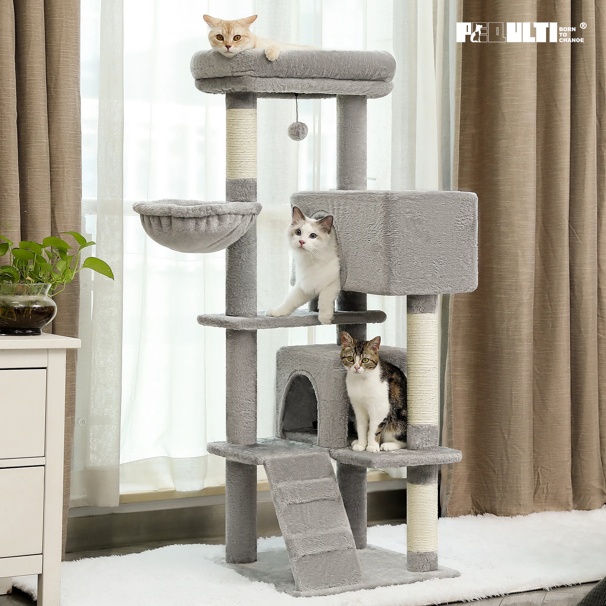 Árbol para gatos con torre de juguete para gatos, casa para gatos de interior con percha de felpa acolchada, hamaca acogedora y postes rascadores de Sisal