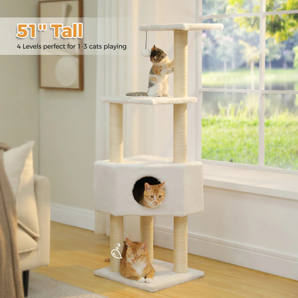 Árbol para gatos con torre de juguete para gatos, casa para gatos de interior con percha de felpa acolchada, hamaca acogedora y postes rascadores de Sisal