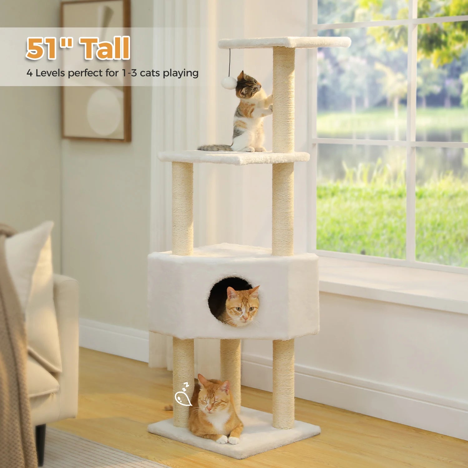Árbol para gatos con torre de juguete para gatos, casa para gatos de interior con percha de felpa acolchada, hamaca acogedora y postes rascadores de Sisal