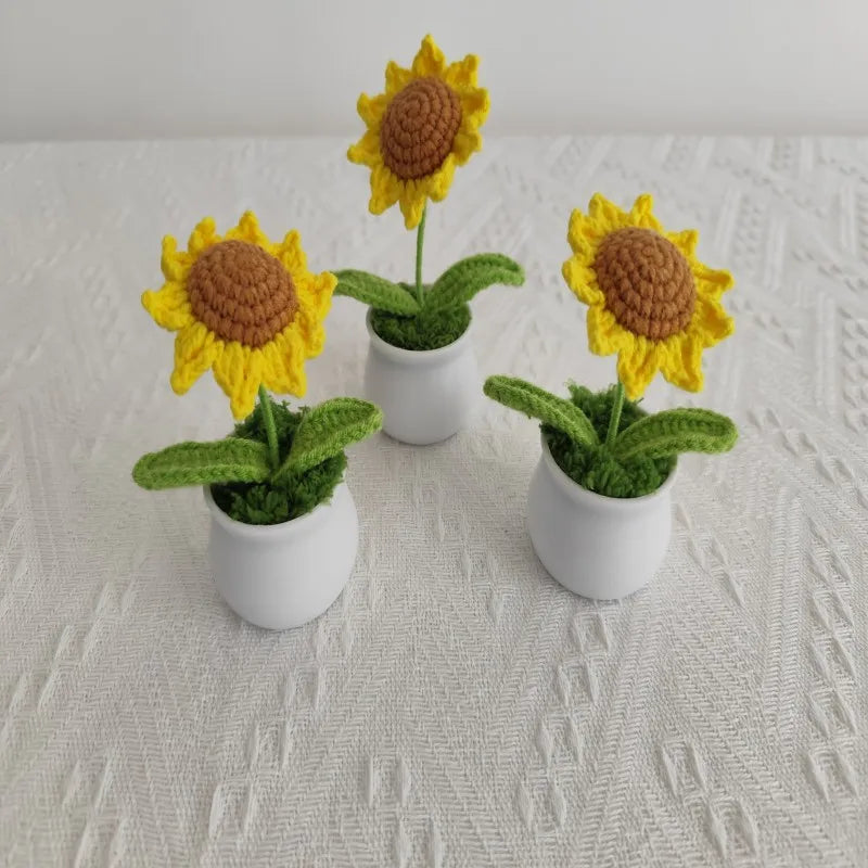 Hilo hecho a mano, ganchos, flores, girasoles, plantas en macetas, decoración del hogar, decoraciones de boda, regalos navideños