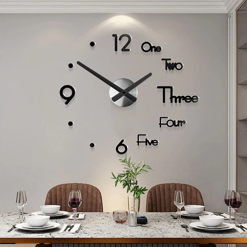 Reloj de pared de gran tamaño 3D a la moda, pegatina de espejo, bricolaje, decoración breve para sala de estar, reloj de pared para habitación