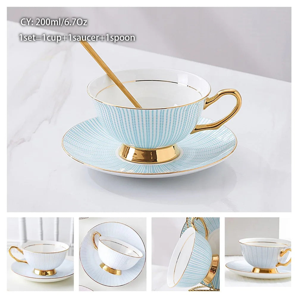 Taza de café de porcelana de hueso europeo, juego de cuchara y platillo, Taza de cerámica de lujo de 200ml, taza de té de porcelana de alta calidad, artículos para beber para fiesta y café