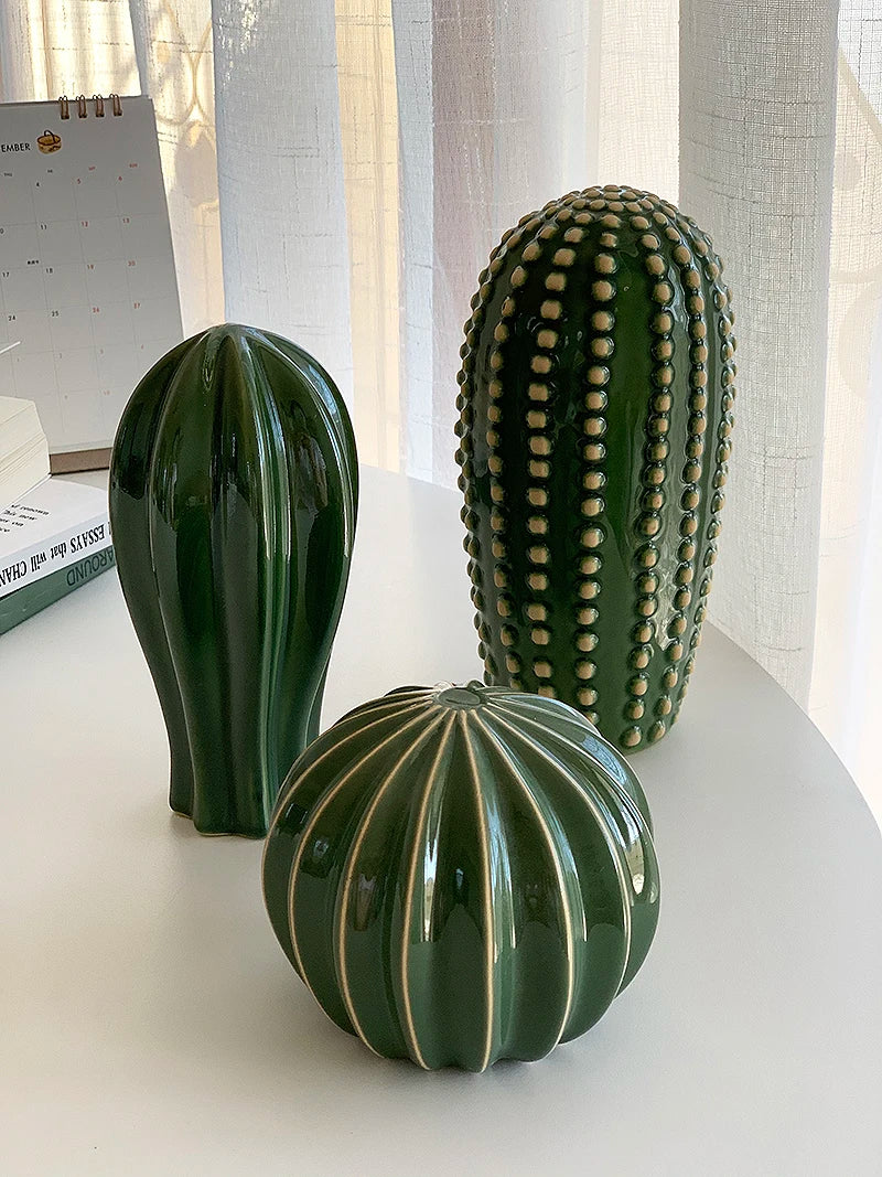 Regalo de decoración del hogar, Cactus de cerámica creativo, decoración estética, desierto Tropical, sala de equinopsis, adorno verde para Hotel, 2024