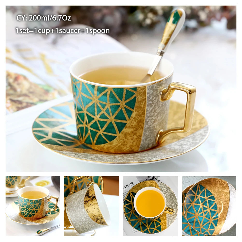 Taza de café de porcelana de hueso europeo, juego de cuchara y platillo, Taza de cerámica de lujo de 200ml, taza de té de porcelana de alta calidad, artículos para beber para fiesta y café