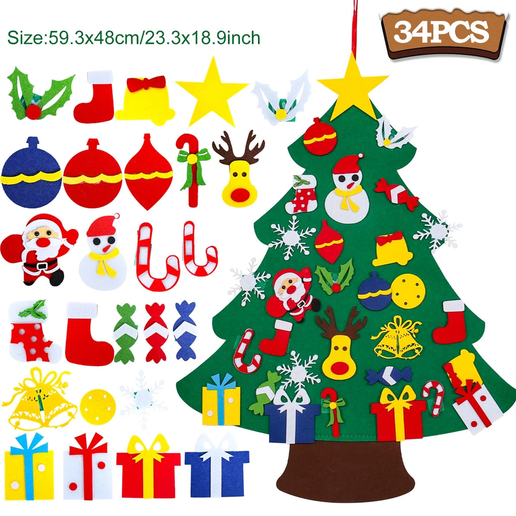 Árbol de Navidad de fieltro DIY para niños, adornos navideños para el hogar, adornos navideños 2025, regalos de Año Nuevo, árbol de Navidad