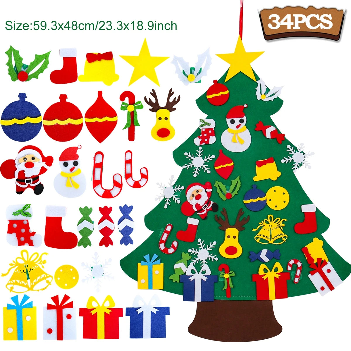 Árbol de Navidad de fieltro DIY para niños, adornos navideños para el hogar, adornos navideños 2025, regalos de Año Nuevo, árbol de Navidad