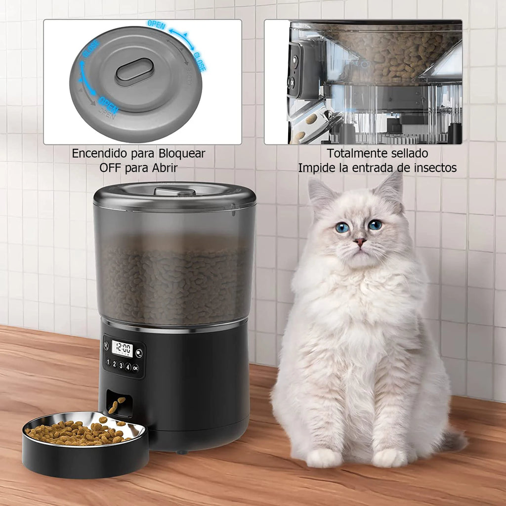 Comedero Automático para Mascotas 4L Dispensador Automático de Comida para Gatos Smart Control Resistente a Bichos y Enganches