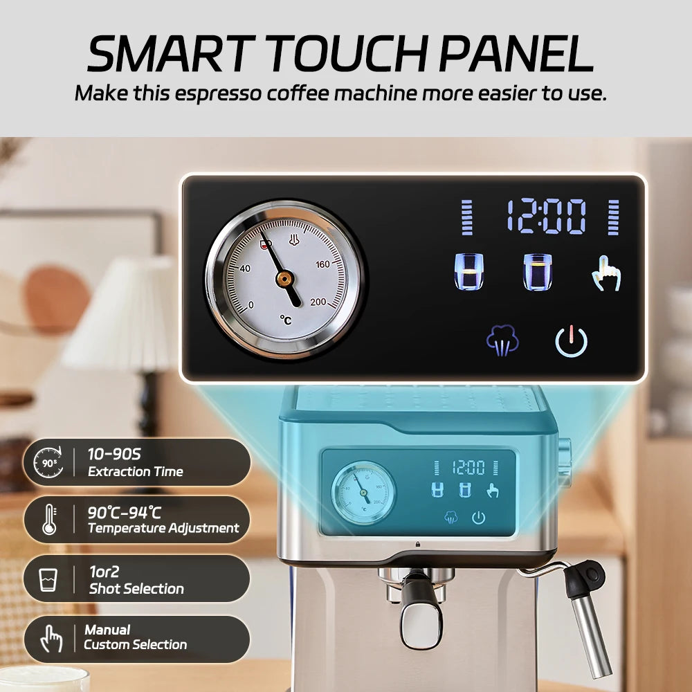 Cafelffe-máquinas de café expreso de acero inoxidable con Espumador de leche, varita de vapor, máquina semiautomática para capuchino, cafetería de 20bar