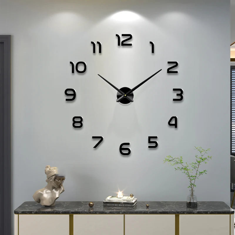 Reloj de pared de gran tamaño 3D a la moda, pegatina de espejo, bricolaje, decoración breve para sala de estar, reloj de pared para habitación