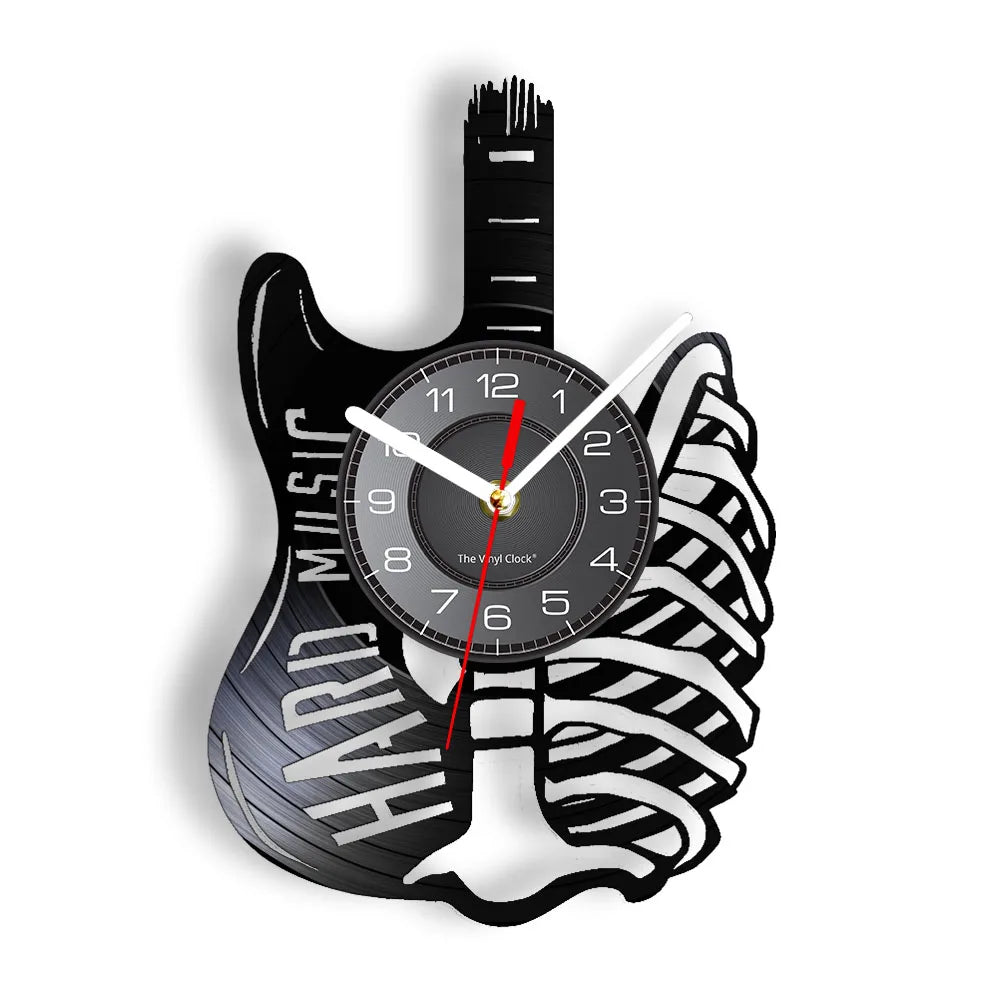 Reloj de pared de Arte de guitarra acústica, instrumento Musical, decoración de pared Interior del hogar, disco de vinilo, Rock n Roll, regalo Musical