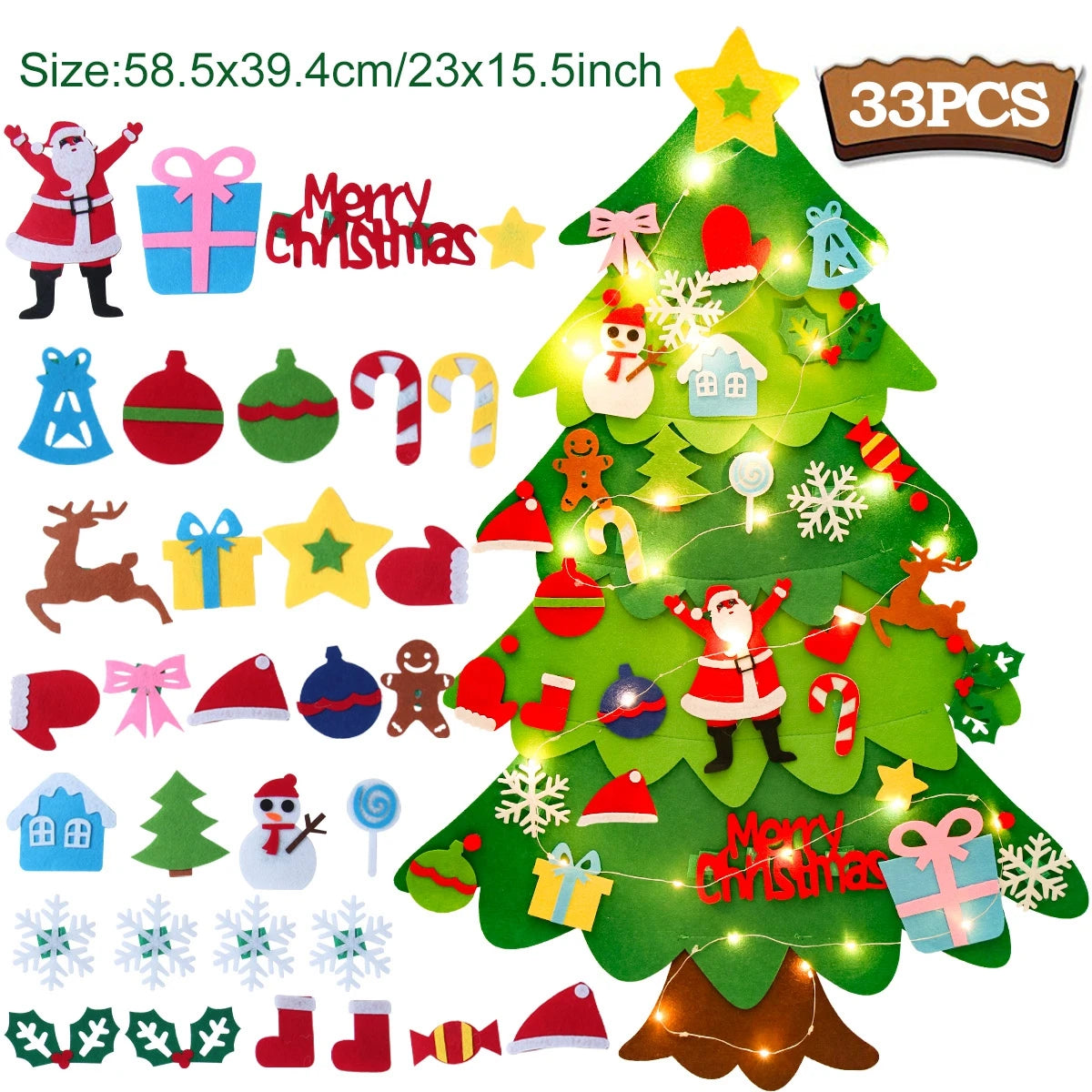 Árbol de Navidad de fieltro DIY para niños, adornos navideños para el hogar, adornos navideños 2025, regalos de Año Nuevo, árbol de Navidad