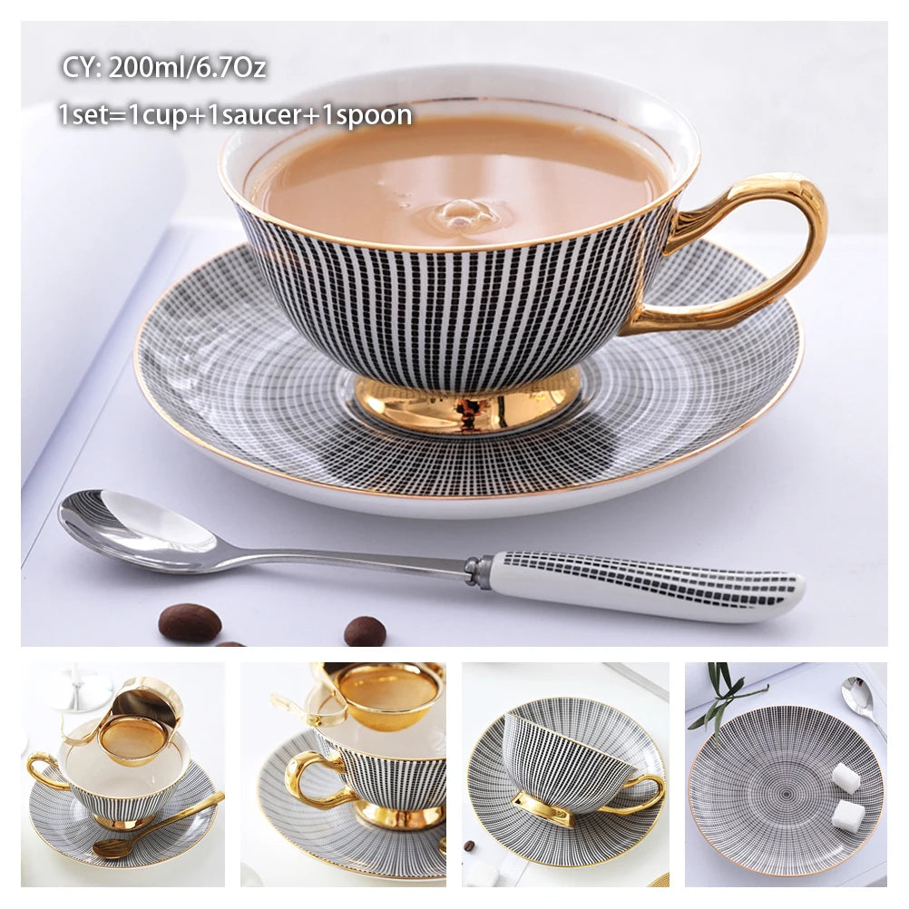 Taza de café de porcelana de hueso europeo, juego de cuchara y platillo, Taza de cerámica de lujo de 200ml, taza de té de porcelana de alta calidad, artículos para beber para fiesta y café