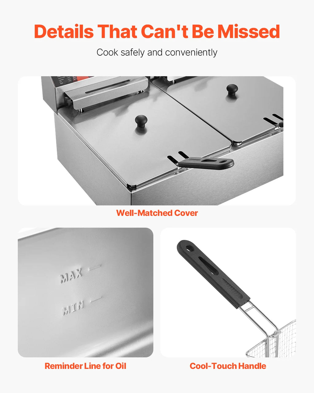 Freidoras eléctricas SucceBuy de 12L y 5000W, tanques dobles con cesta doble y tapa, freidora de grasa doble, Control de temperatura ajustable