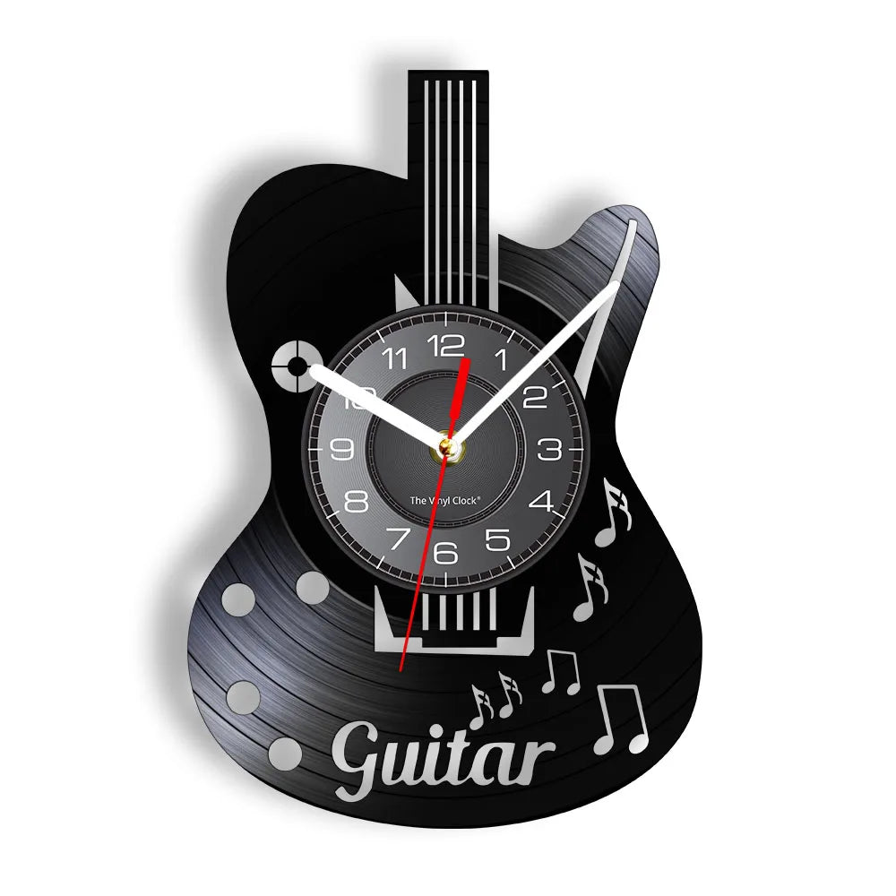 Reloj de pared de Arte de guitarra acústica, instrumento Musical, decoración de pared Interior del hogar, disco de vinilo, Rock n Roll, regalo Musical