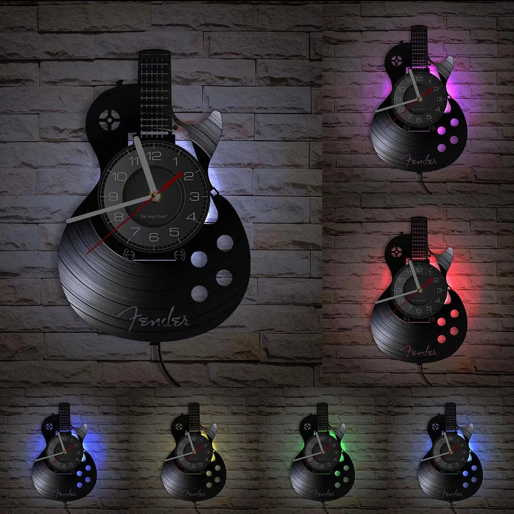 Reloj de pared de Arte de guitarra acústica, instrumento Musical, decoración de pared Interior del hogar, disco de vinilo, Rock n Roll, regalo Musical