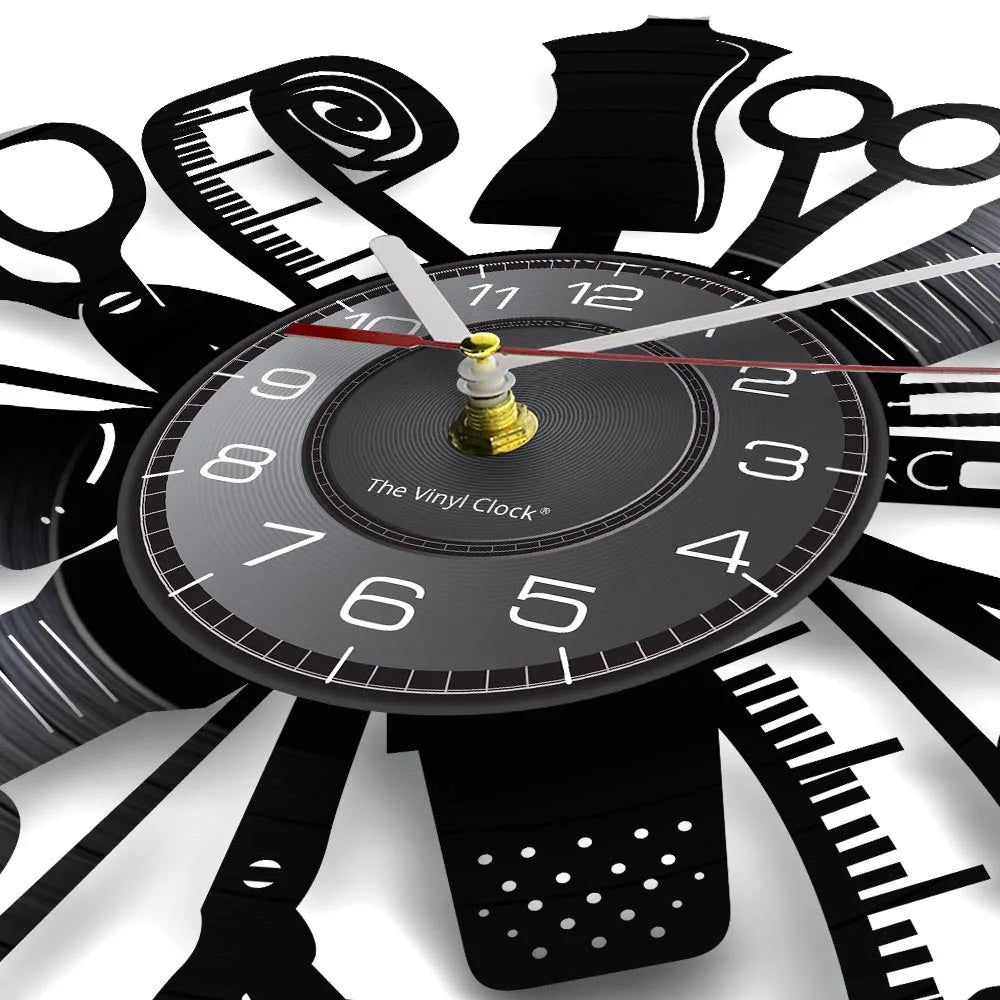 Reloj de pared de máquina de coser Vintage, Vinilo acolchado de disco de arte de pared, decoración de tienda de moda, letrero de pared, Idea de regalo Retro