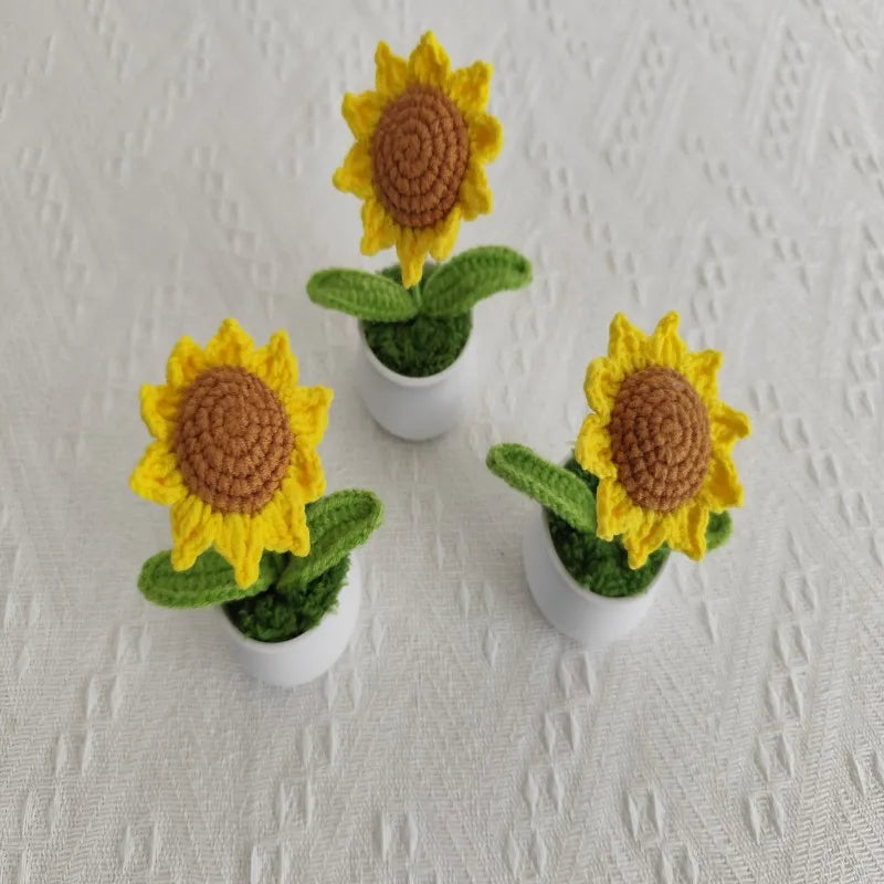 Hilo hecho a mano, ganchos, flores, girasoles, plantas en macetas, decoración del hogar, decoraciones de boda, regalos navideños