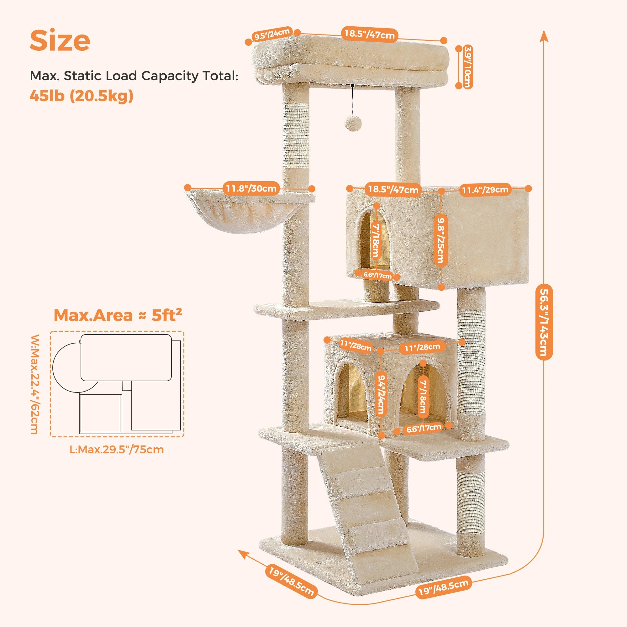 Árbol para gatos con torre de juguete para gatos, casa para gatos de interior con percha de felpa acolchada, hamaca acogedora y postes rascadores de Sisal