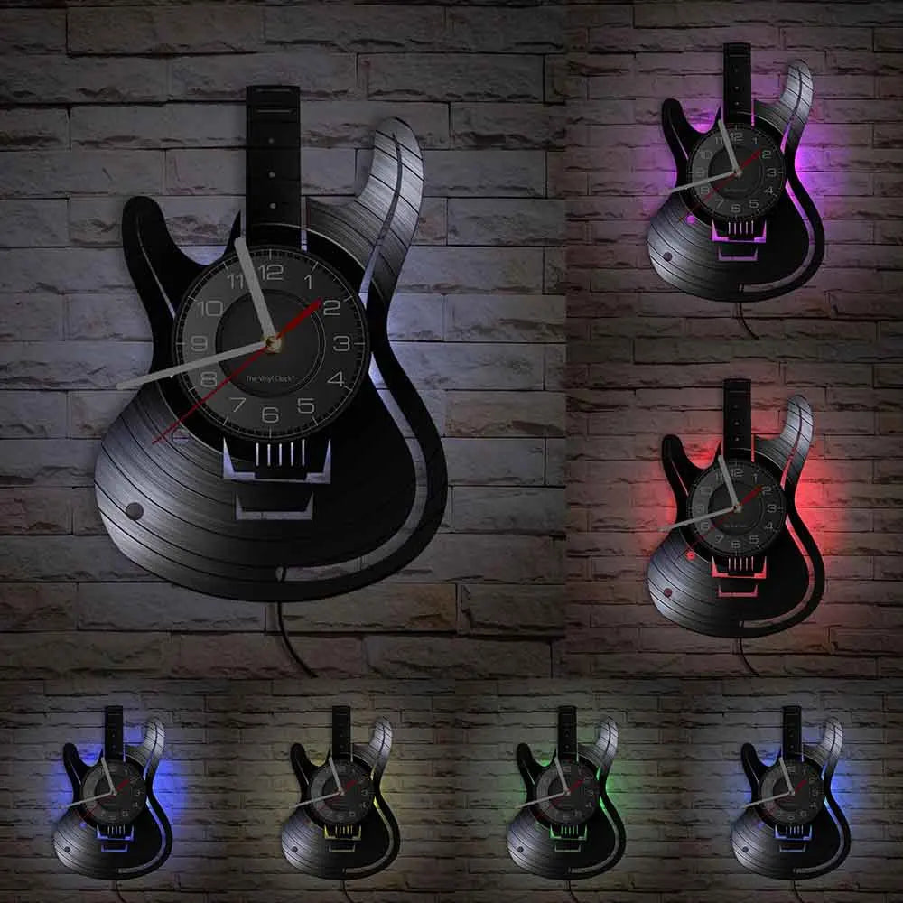 Reloj de pared de Arte de guitarra acústica, instrumento Musical, decoración de pared Interior del hogar, disco de vinilo, Rock n Roll, regalo Musical