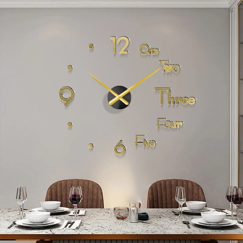 Reloj de pared de gran tamaño 3D a la moda, pegatina de espejo, bricolaje, decoración breve para sala de estar, reloj de pared para habitación