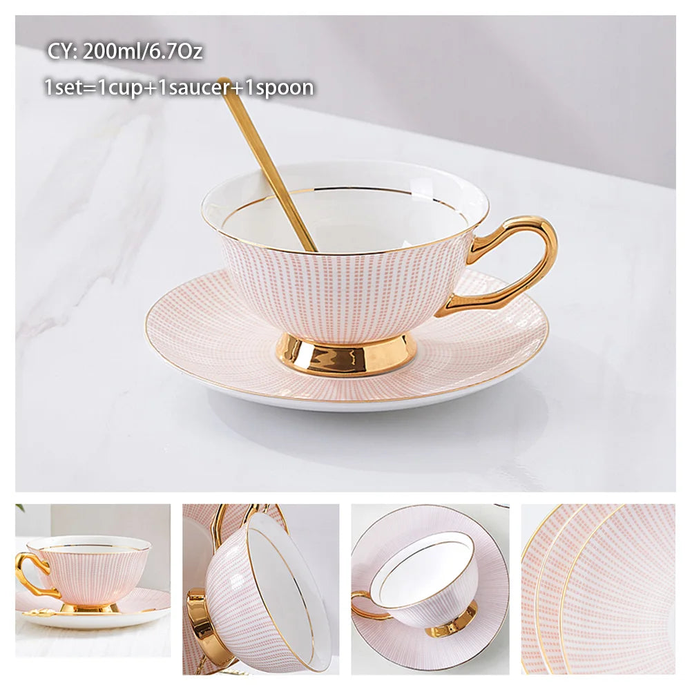 Taza de café de porcelana de hueso europeo, juego de cuchara y platillo, Taza de cerámica de lujo de 200ml, taza de té de porcelana de alta calidad, artículos para beber para fiesta y café