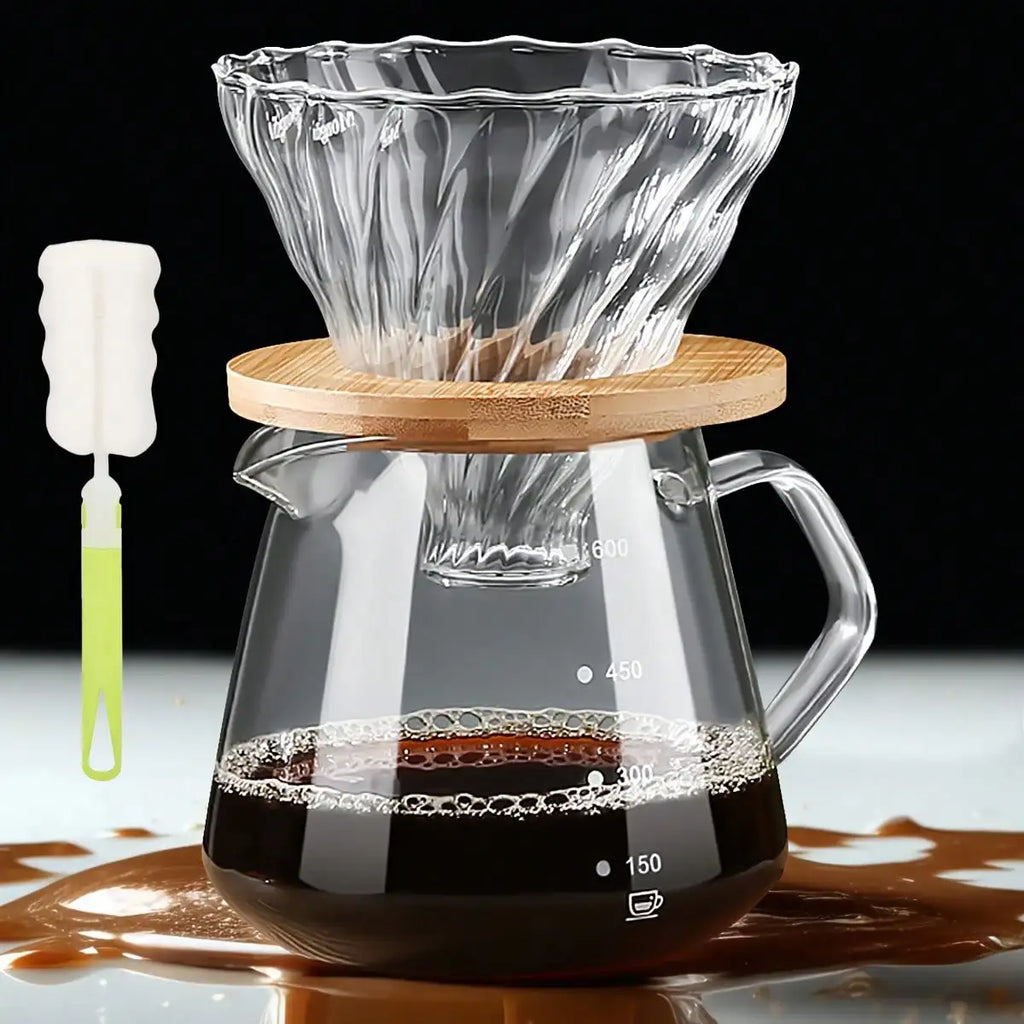 Juego de cafetera para verter sobre café, servidor de café de vidrio de borosilicato con cepillo de limpieza, jarra gotejadora para café en casa