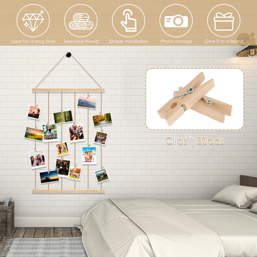 Decoración para colgar en la pared con exhibición de fotos, decoración bohemia para el hogar, cuentas de cuerda de algodón, tapiz de macramé para colgar en la pared, decoración romántica para habitación