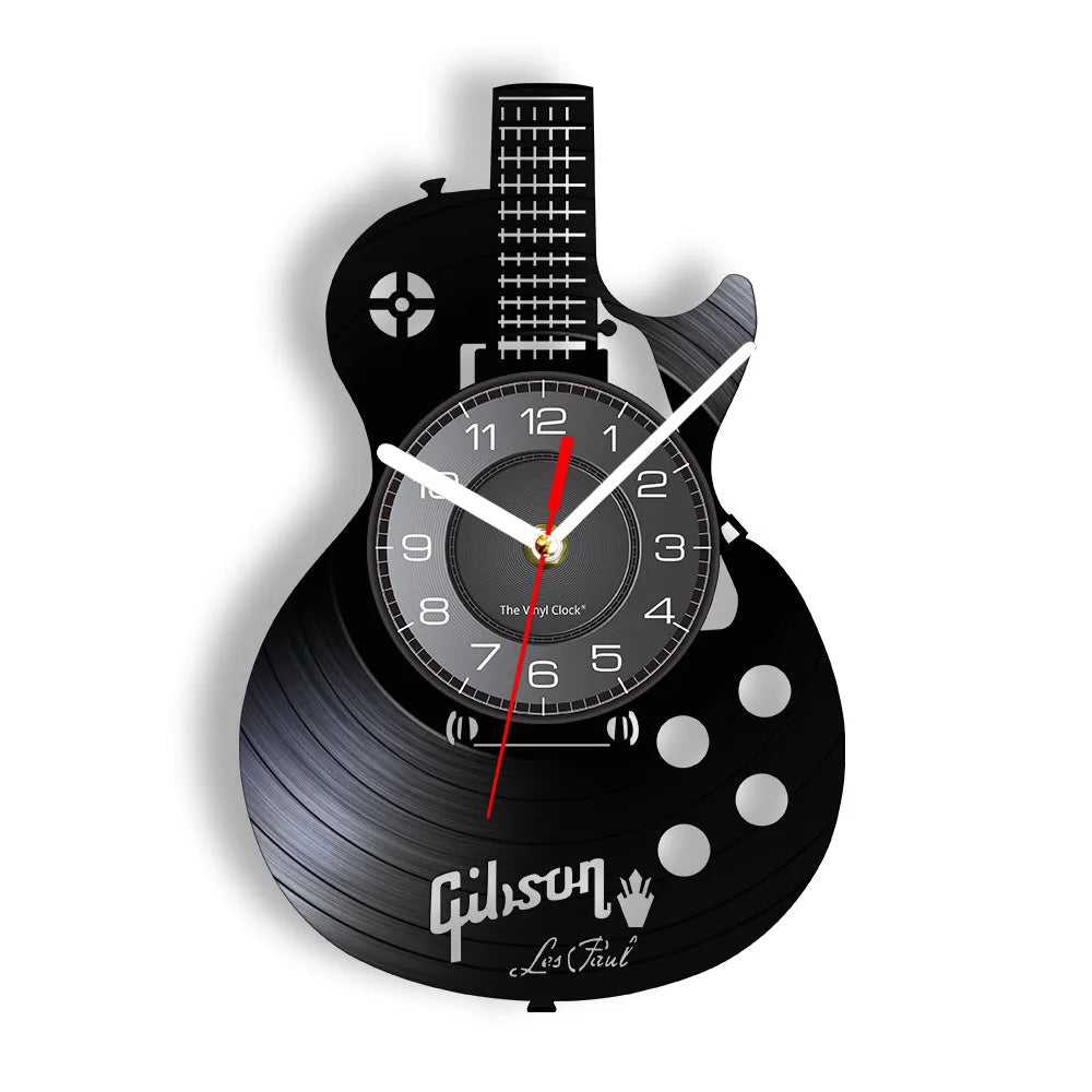 Reloj de pared de Arte de guitarra acústica, instrumento Musical, decoración de pared Interior del hogar, disco de vinilo, Rock n Roll, regalo Musical
