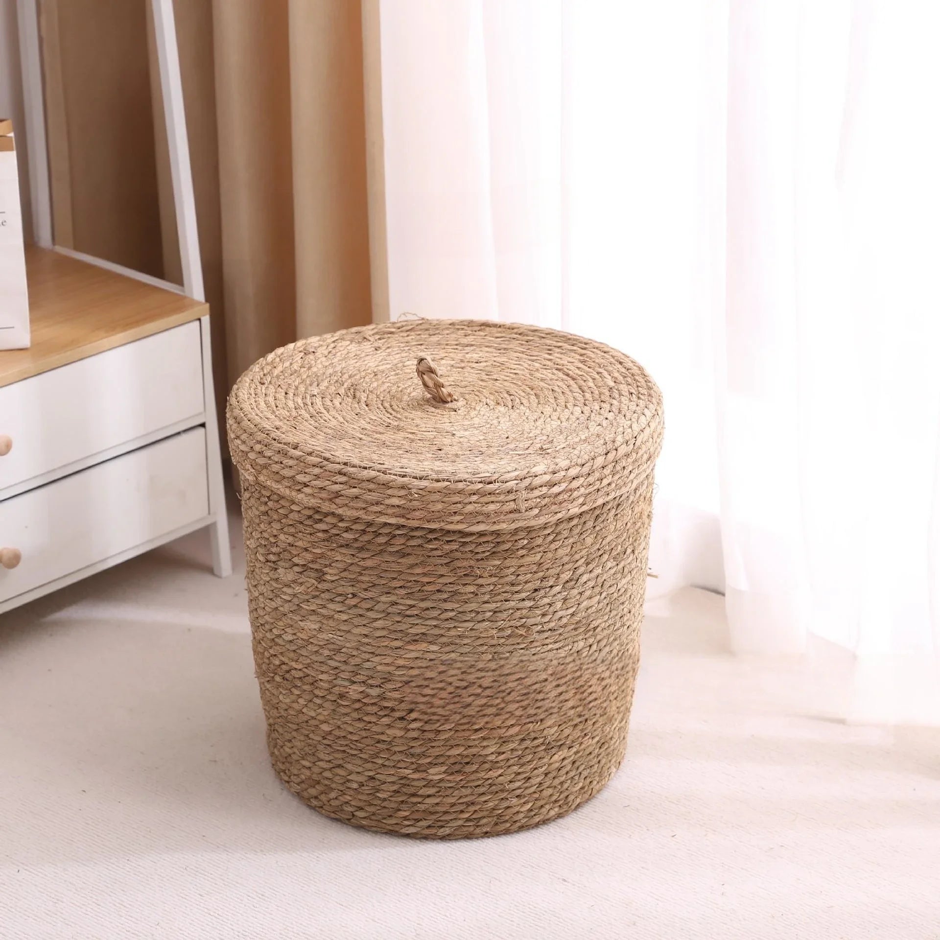 Nordic Rattan Woven Dirty Clothes Basket Handmade Toys Sundries Snacks Storage Box Cloakroom With Cover Storage Basket