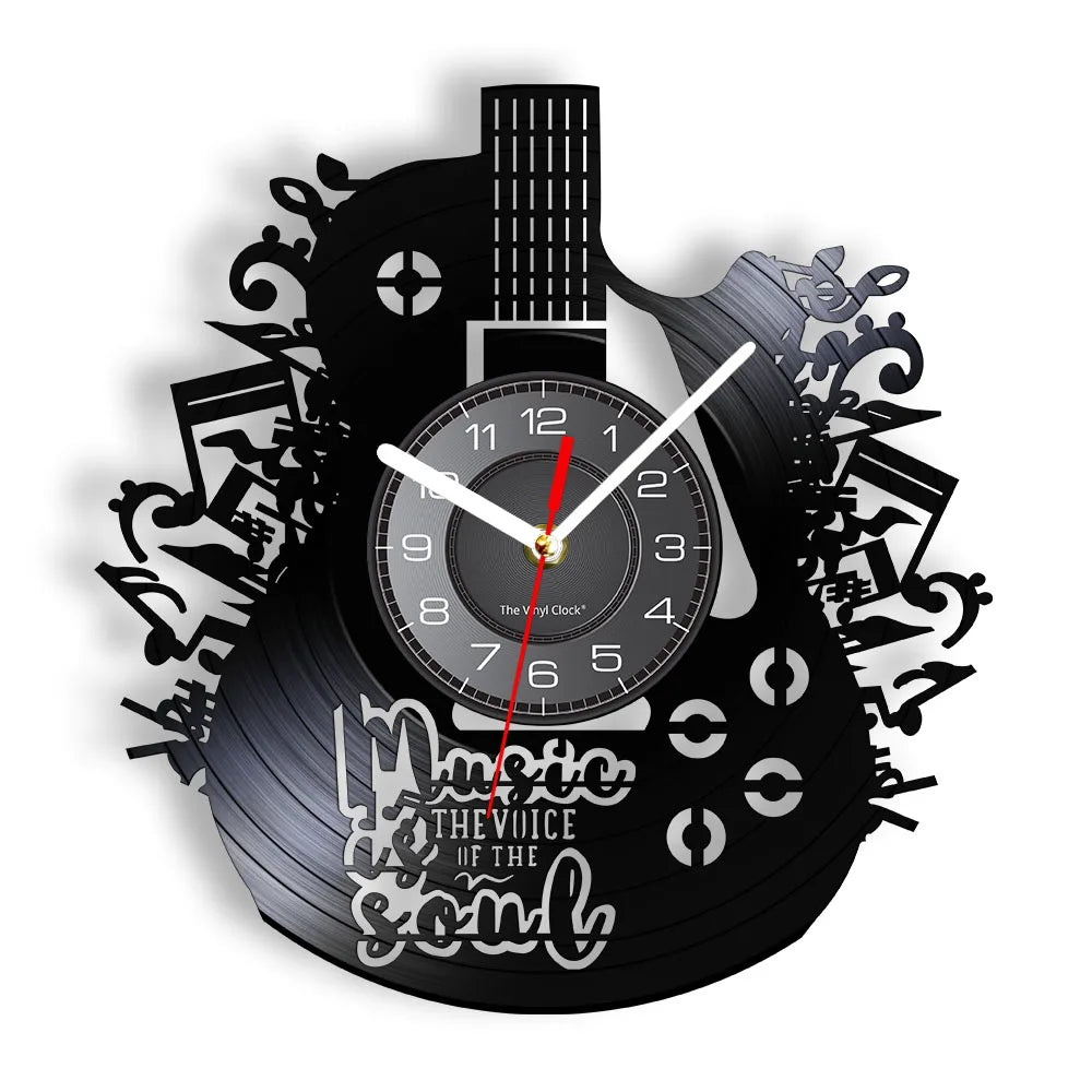 Reloj de pared de Arte de guitarra acústica, instrumento Musical, decoración de pared Interior del hogar, disco de vinilo, Rock n Roll, regalo Musical